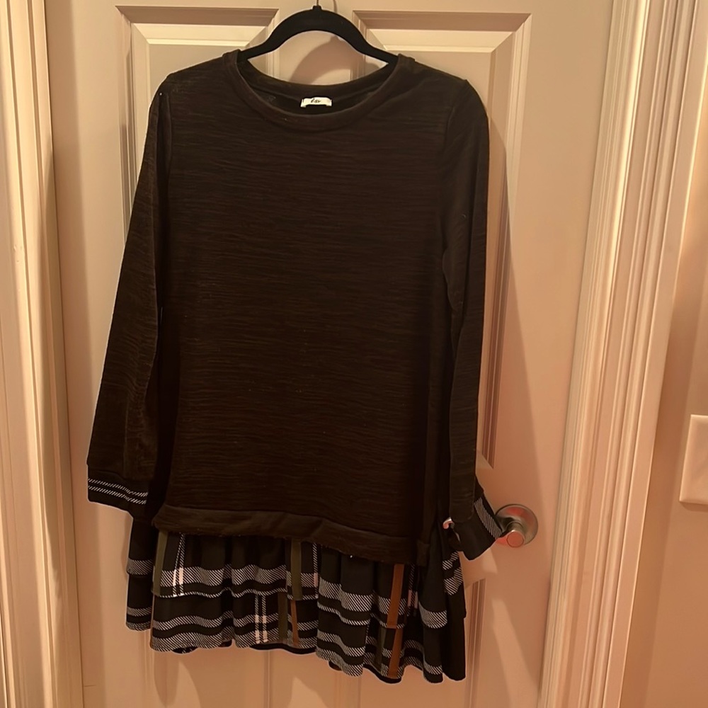 Boutique top with plaid ruffle layer